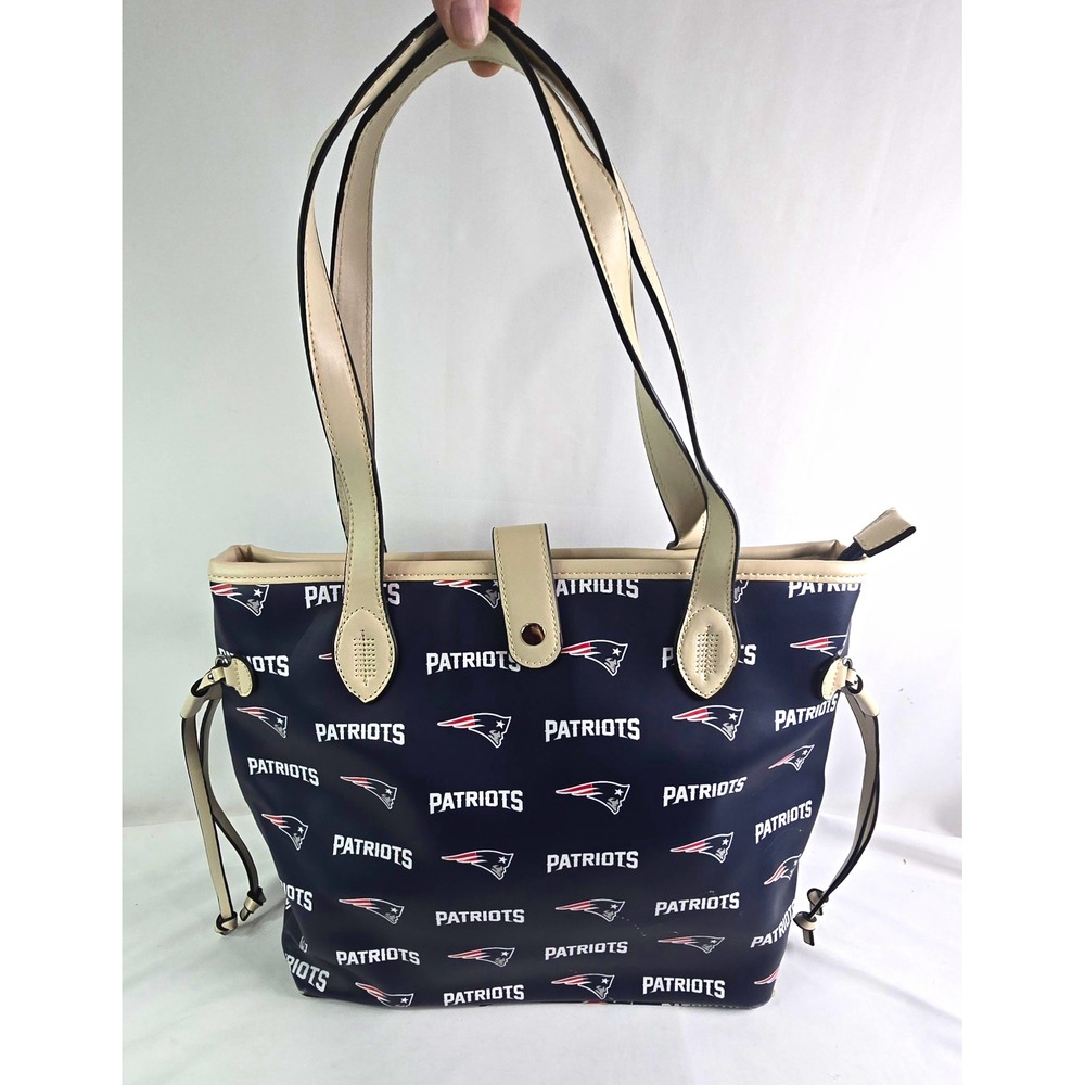 Little Earth New England Patriots NFL Tote Bag Purse Handbag, Navy/Beige